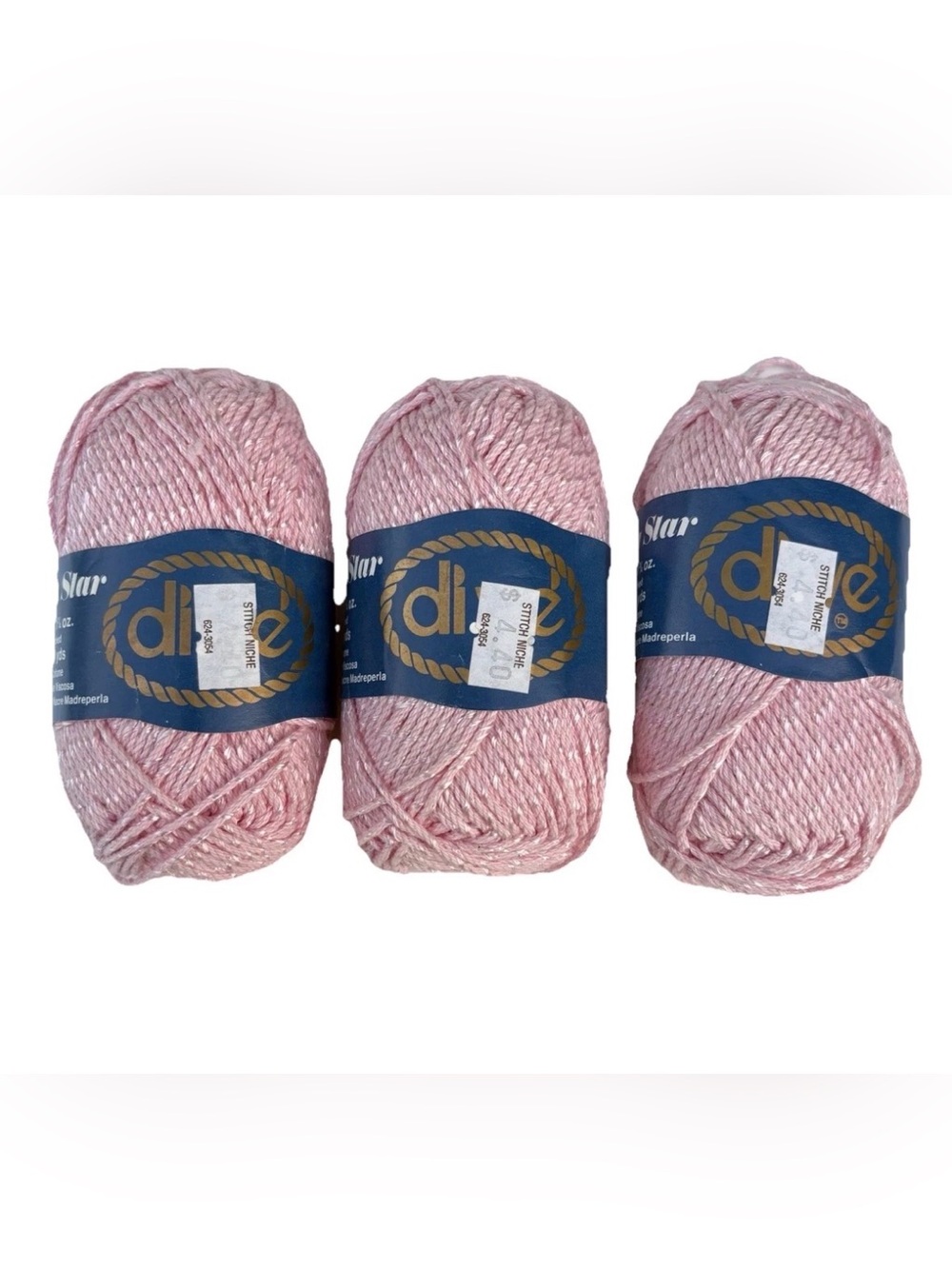 Di.Ve Yarn Lot 3 Ball Baby Pink 75%Cotton Mother Of Pearl 50gr/90m Made In Italy